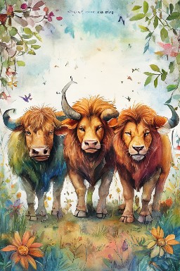 THREE BULLOCKS and a LION