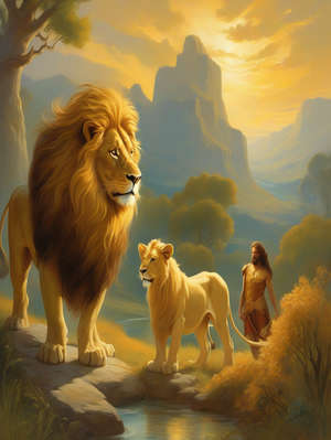 THREE BULLOCKS AND A LION