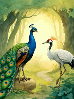 THE PEACOCK AND THE CRANE