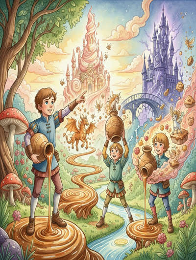 Three Boys With Jugs of Molasses and