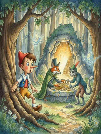 PINOCCHIO DISCOVERS THE ROBBERS