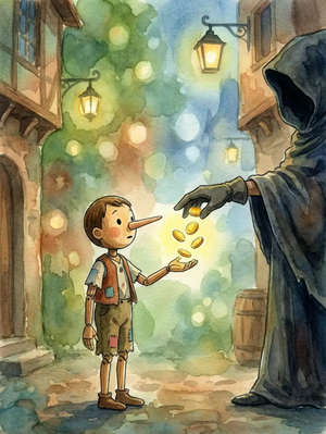 PINOCCHIO RECEIVES A PRESENT OF FIVE GOLD PIECES