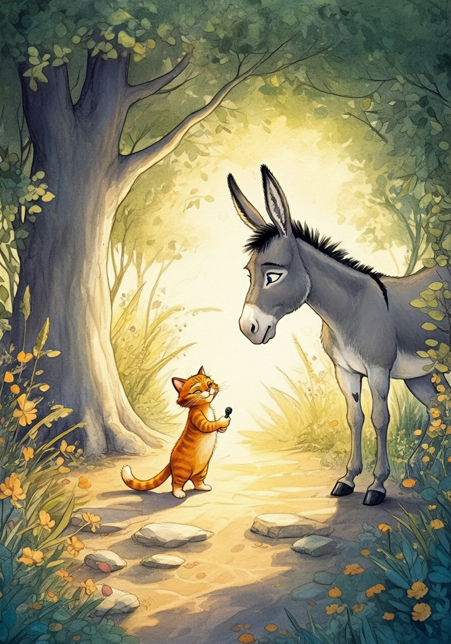 PUSS CONVERSES with an INTELLIGENT GRAY DONKEY