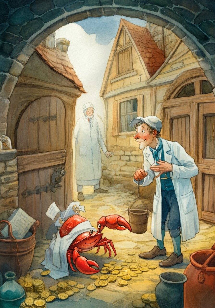 A Ghibli-style illustration of Doctor Knowall at the grand dinner table.